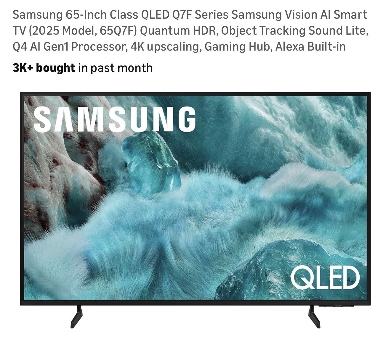 Samsung 65-Inch QLED Q7F Series TV with built in mount TV stand