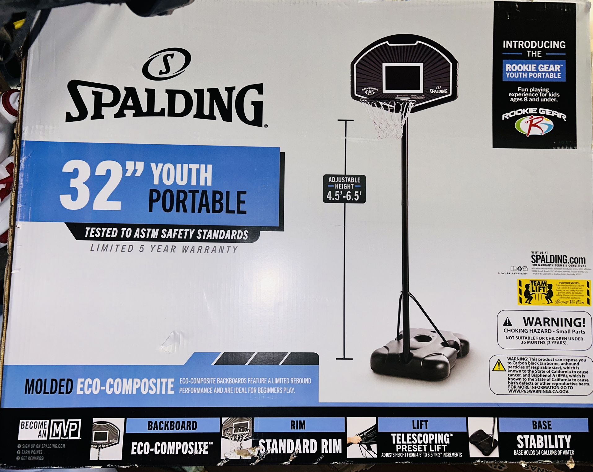 SPALDING 32” YOUTH PORTABLE BASKETBALL HOOP SYSTEM - *BRAND NEW IN BOX*