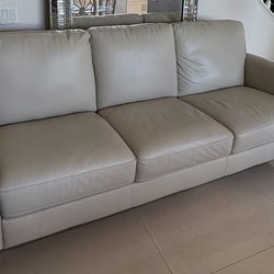 Two Matching 3-Seater Leather Sofas - Buttery Soft Beige/Nude Couch