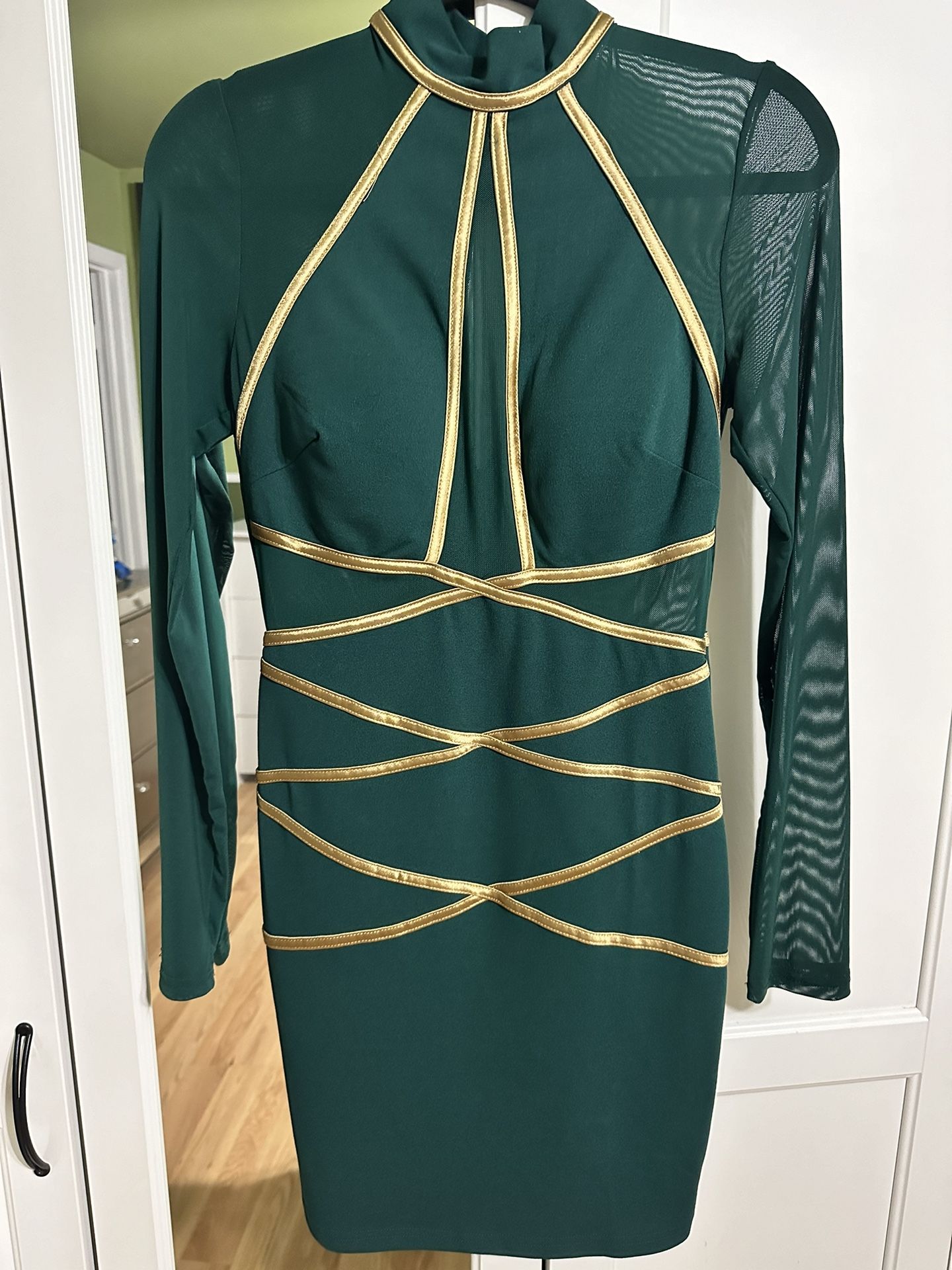 Fashion nova Green & Gold Dress Size M 