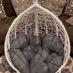 Hanging egg chair with cushion and stand- white