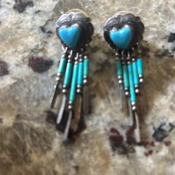 Sterling Silver Earrings, Turquoise, Antique