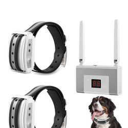 Electric Wireless Dog Fence System, Pet Containment System for 2 Dogs and Pets with Waterproof and Rechargeable Collar Receiver for 2 Dog Container Bo