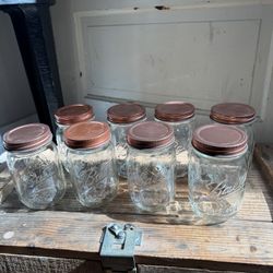 Pint Mason Jar Set With Copper Color Lids Set Of 8