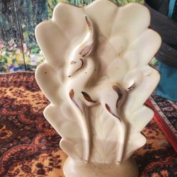 Set Of 2 Vintage Luster Ceramic Gazelle Vases