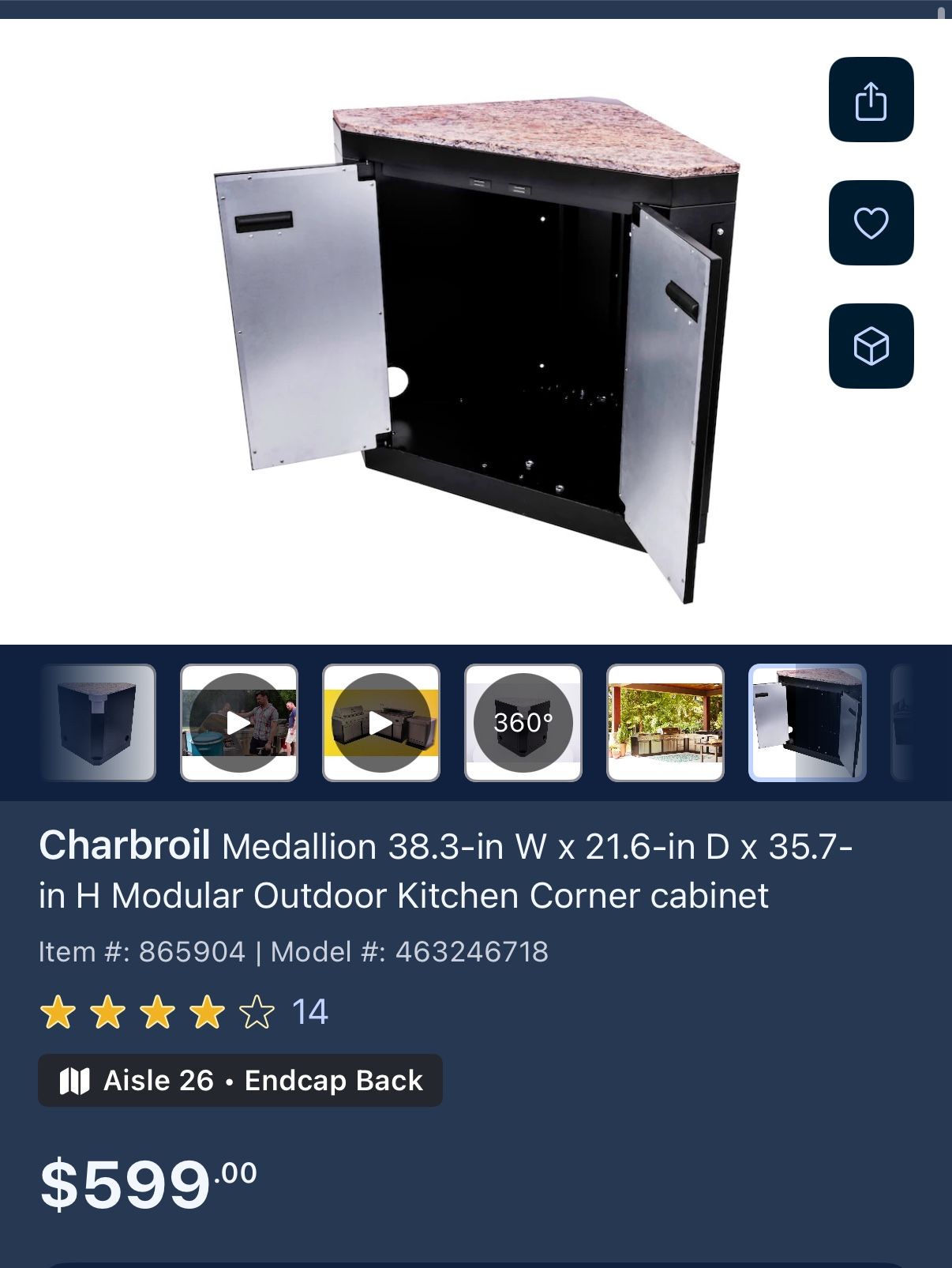 Charbroil Medallion 38.3-in W x 21.6-in D x 35.7-in H Modular Outdoor Kitchen Corner cabinet