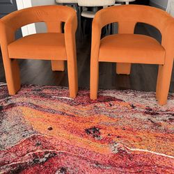 Set of 2 Orange Velvet Upholstered Accent Chairs
