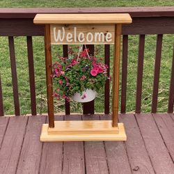 Hanging Flower Basket Welcome Sign