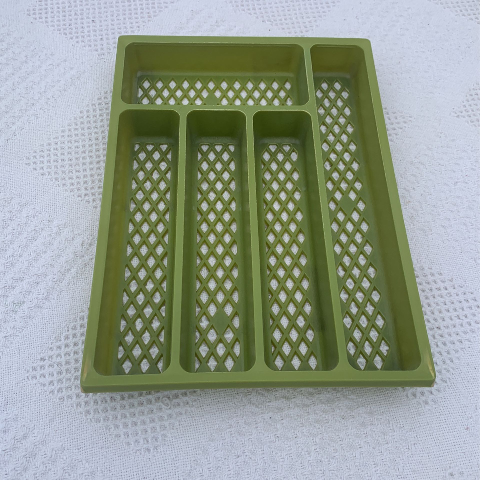 Vintage Plastic Mesh Silverware Utensil Tray Mid Century Modern Flatware Green