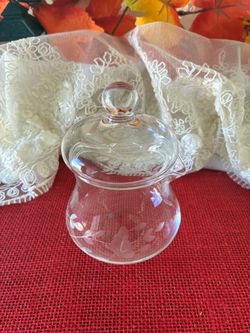 Clear Glass Jar with Lid Etched Floral Design