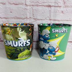 Smurfs 2025 Movie Lot Of 2 Popcorn Tins Buckets Cinemark Theater NEW