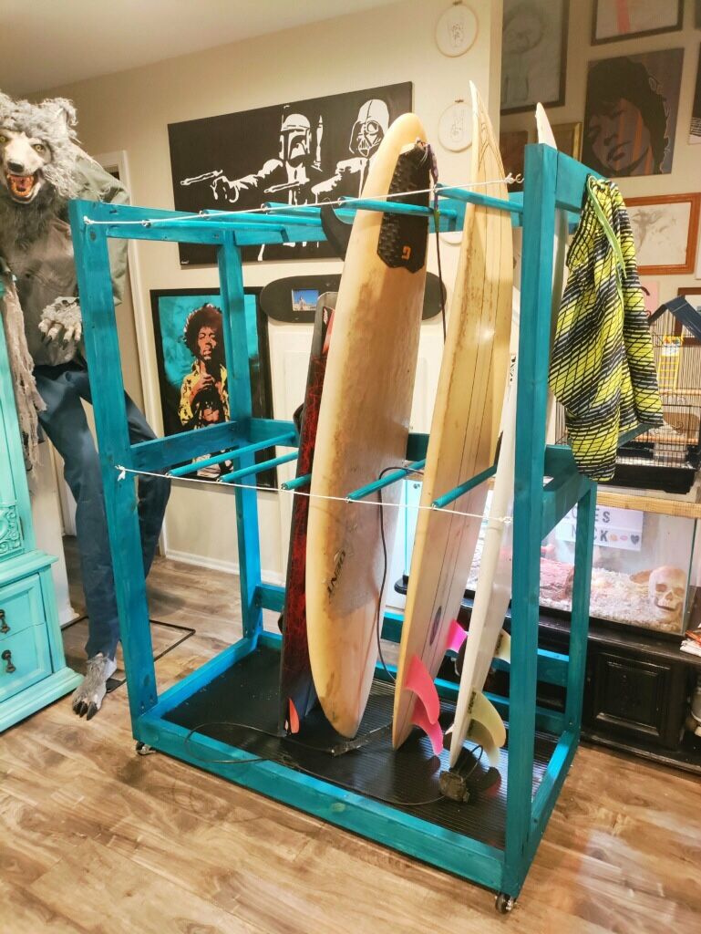 Hand Made Turquoise Surfboard Rack