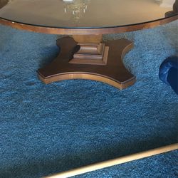 Side  Glass Table 40 In Wide X 17 In A LyUs  AnmUnusually Beautiful Table SomEater Goot Between Table &  Glass Top Needs Refinishing