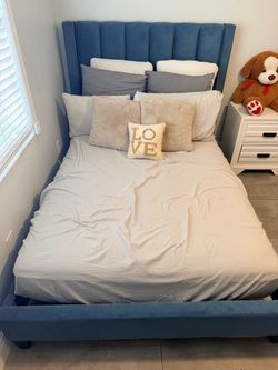 Moving sale!!!!  Must go!!!  Blue Velvet Upholstered Bed Frame