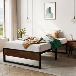 Allewie Black Twin Size Metal Platform Bed Frame with Storage, Mattress Foundation, No Box Spring Needed