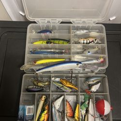 Assorted Lot Of 30  Fishing Lures Different Brands With Cases Pre-owned 