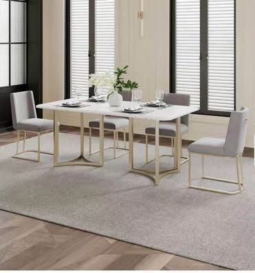 New White Faux Marble Dining Table With Metal Base 