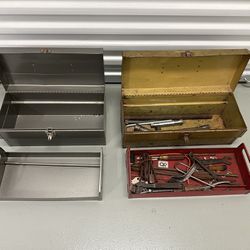 Set of 2 Metal Toolboxes w/ Tools & Hardware