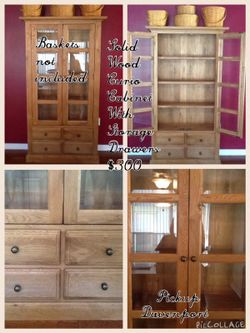Wood Curio With Storage Drawers