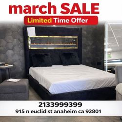 Black Queen Size Bed Frame  //  No Heater on Fireplace - Flame Box Display Only