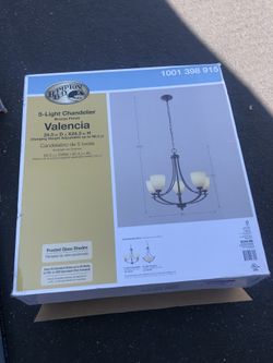 Hampton Bay 5-Light Bronze Chandelier with White Frosted Glass Shades