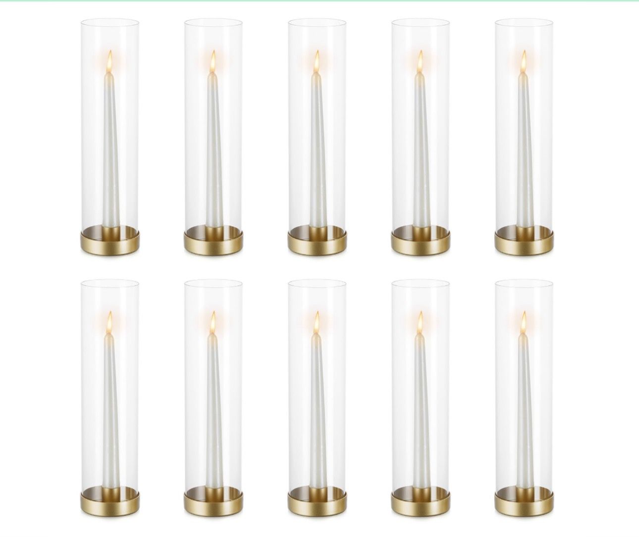 Set of 10 gold and glass taper candle holders