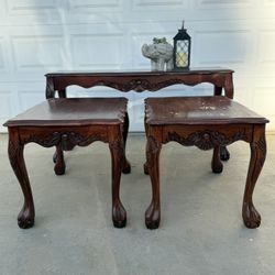 Carved Wood Entry Table And End Tables 