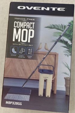 OVENTE Hands-Free Compact Mop & Bucket Set, Microfiber Pads, MBP32BGG