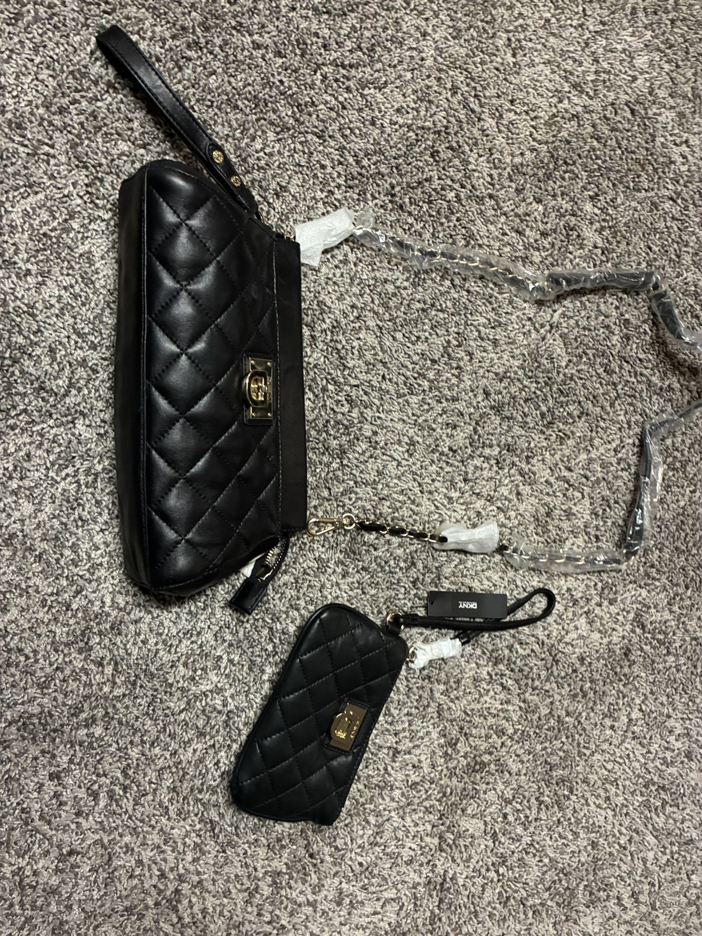 DKNY New Quilted Soft leather Handbag/wristlet Set