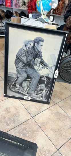 Marilyn Monroe and James Dean motorcycle black-and-white picture frame Marilyn Monroe and James Dean motorcycle black-and-white picture frame