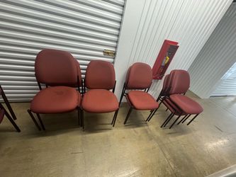 Set of Red Upholstered Stackable Office Chairs