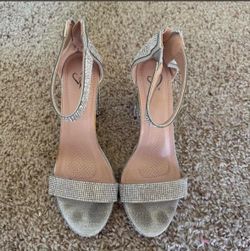Size 8 Silver Rhinestone Ankle Strap Heeled Sandals