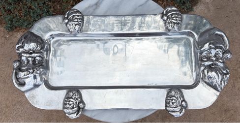 Vintage Old Town Imports Heavy Mexican Pewter Santa Claus Serving Platter 22"