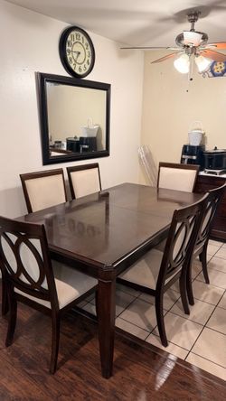 Dark Wood Dining Table with 6 Chairs + extender