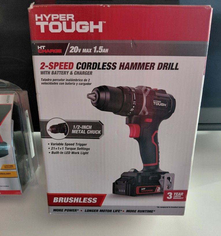 NEW Hyper Tough 20V Brushless Cordless Hammer Drill w/ Battery & Charger