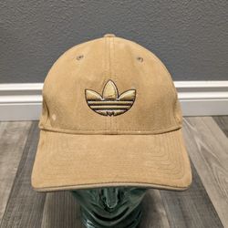 VTG Adidas Original Trefoil Old Logo Hat Baseball Cap Adjustable Tan 7 3/8 XL