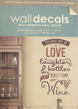 NEW Love Laughter Wine Quote Self-Adhesive Wall Decal - Includes 2 Sheets