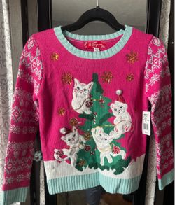 Adorable Girls Size 10/12 Kitty Christmas Sweater