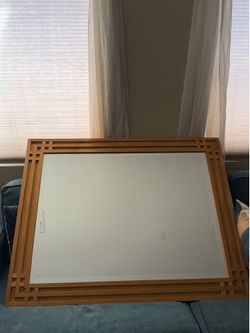 Large rectangular wall mirror 48X38” with a decorative beveled wooden frame.