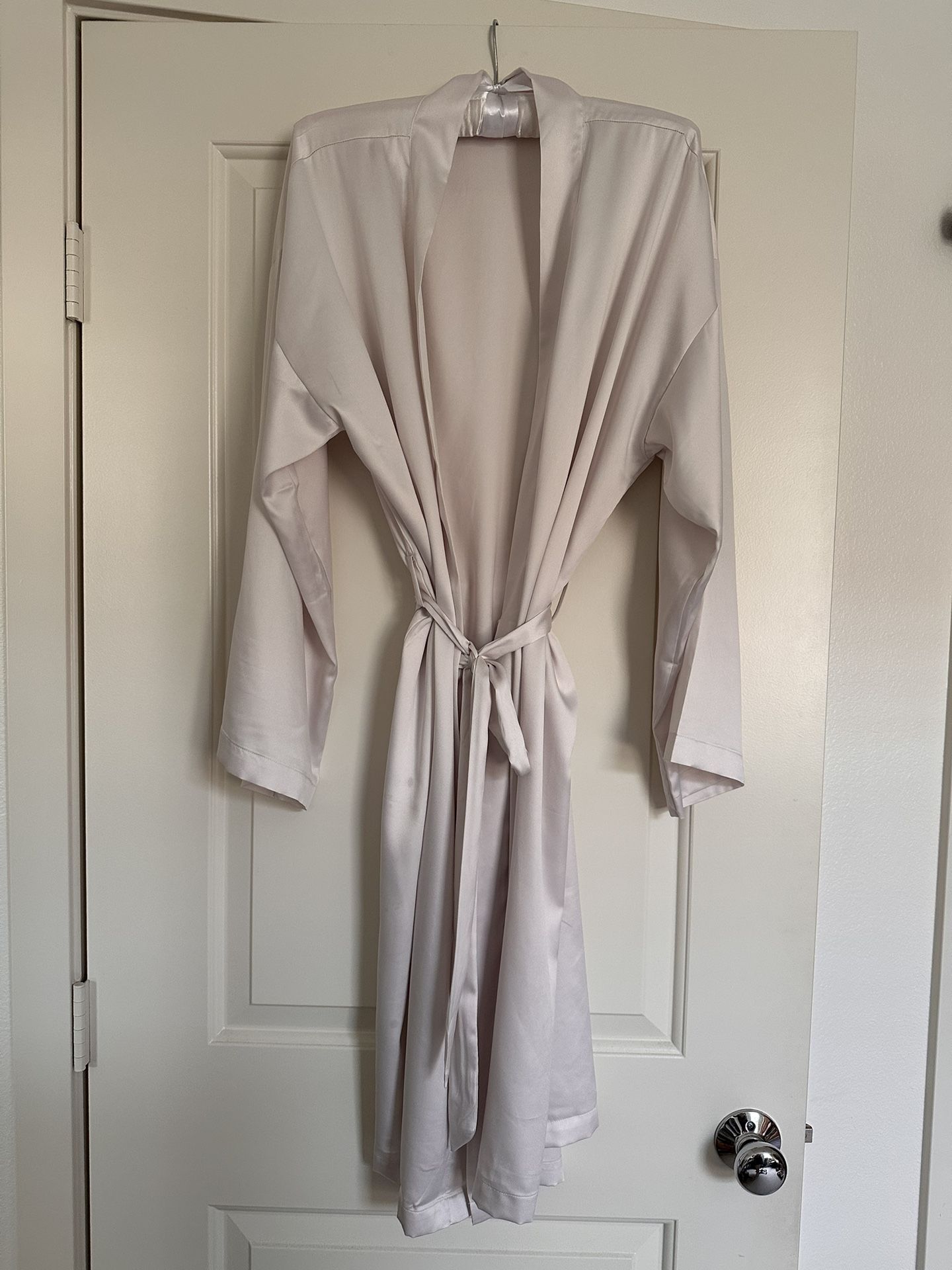 Silky White Bridal Dressing Robe - Short, Long Sleeves