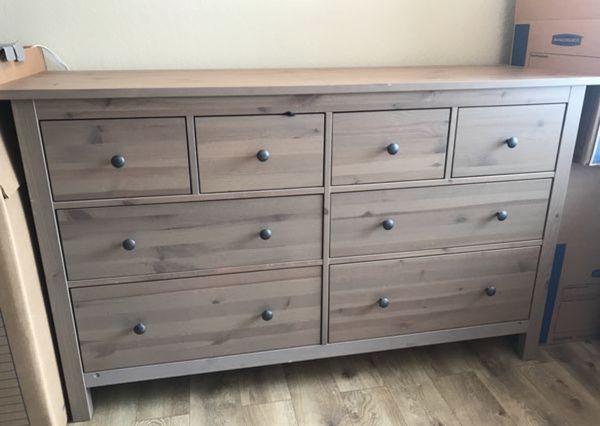 Ikea Hemness Dark Grey 8 Drawer Dresser With Fancy Glasstop