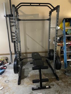 Squat Rack - Bench- Barbells - Bumper Plate Set