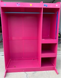 Pink Kids Wooden Wardrobe with Shelves