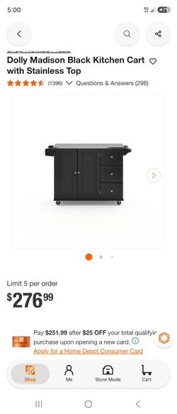 Dolly Madison Black Kitchen Cart with Stainless Top