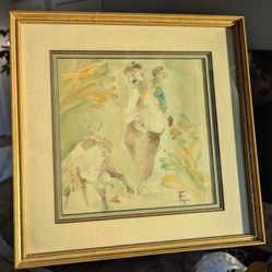 Framed Pastoral Painting – Soft Vintage Wall Art (13.5")