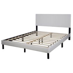 NEW IN BOX White Faux Leather Platform Bed Frame Available In Twin, Full, Queen & King Size 