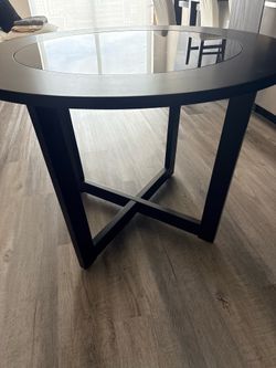 Modern Round Black Glass Dining Set + 4 White Chairs - Like BRAND NEW