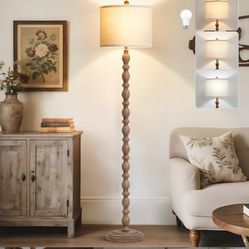 62" Farmhouse Floor Lamp for Living Room & Bedroom - Adjustable Color Temperature Standing Lamp, Vintage Rustic Tall Floor Lamps with Rotary Switch, R