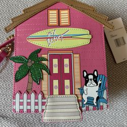 482-HITT Betsey Johnson Pink Beach House / Bull Dog Crossbody Bag XO BEACH NWT