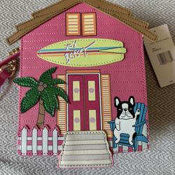 482-HITT Betsey Johnson Pink Beach House / Bull Dog Crossbody Bag XO BEACH NWT